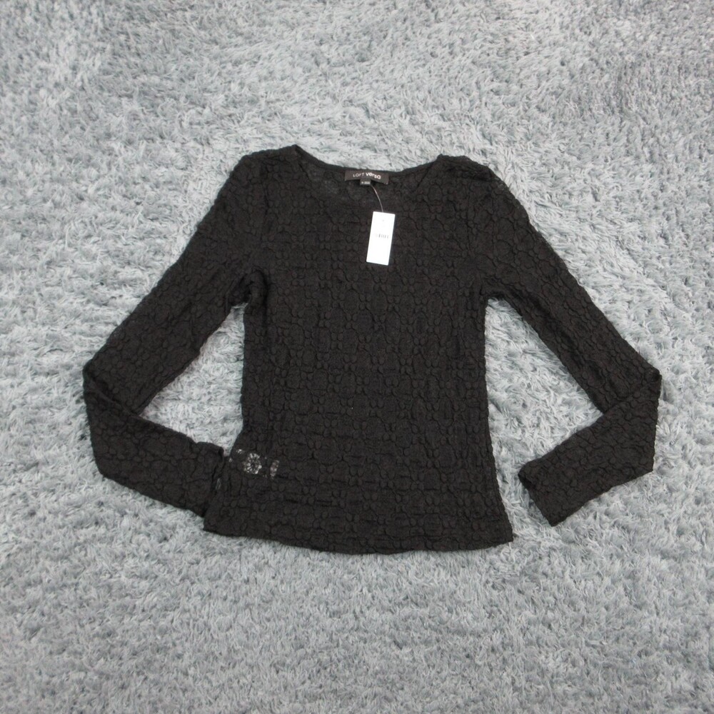 LOFT Versa Blouse Womens Medium Black Floral Rhinestone Knit Pullover NWT